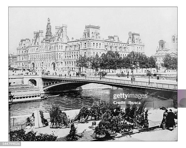 antique photograph of hôtel de ville (paris, france)-19th century - hotel de ville paris stock illustrations
