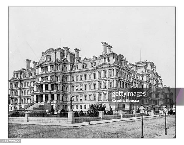 antique photograph of eisenhower executive office building(washington,d.c.,usa)-19th century - washington crossing stock illustrations
