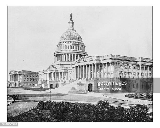 stockillustraties, clipart, cartoons en iconen met antique photograph of capitol hill (washington, d.c., usa)-19th century - pediment