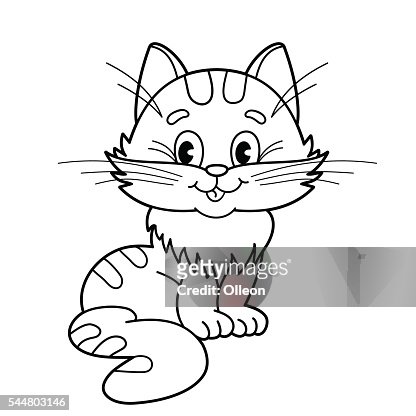Coloring Page Outline Of Cartoon Fluffy Cat For Kids High-Res Vector  Graphic - Getty Images