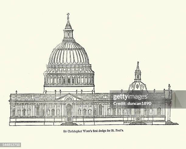 sir christopher wren's first design for st paul's - st pauls cathedral stock illustrations
