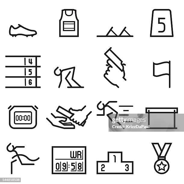 stockillustraties, clipart, cartoons en iconen met athletics icons - estafette