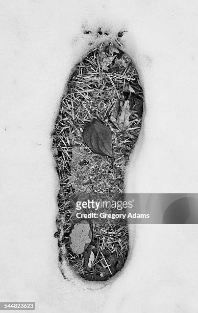 black and white photo of a footprint in the snow - hatboro photos et images de collection