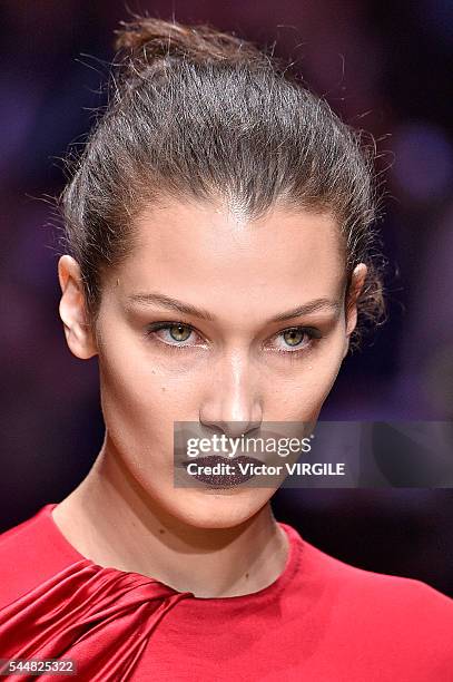 Bella Hadid walks the runway during the Atelier Versace Haute Couture Fall/Winter 2016-2017 show as part of Paris Fashion Week on July 3, 2016 in...