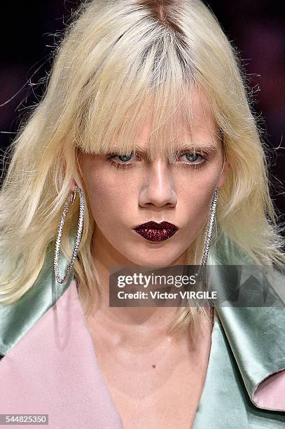 Model walks the runway during the Atelier Versace Haute Couture Fall/Winter 2016-2017 show as part of Paris Fashion Week on July 3, 2016 in Paris,...