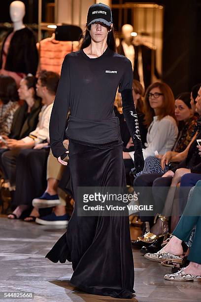 Model walks the runway during the Vetements Ready to Wear Spring/Summer 2017 show as part of Paris Fashion Week on July 3, 2016 in Paris, France.