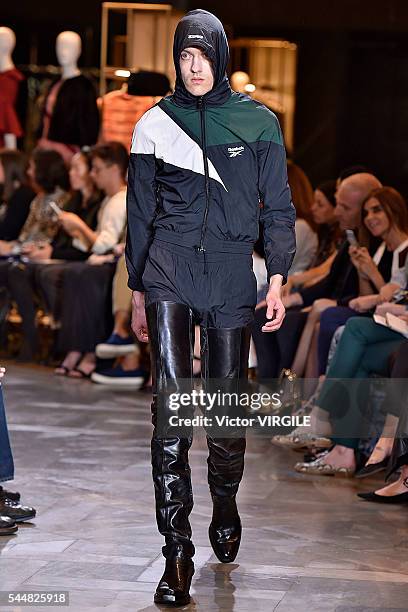 Model walks the runway during the Vetements Ready to Wear Spring/Summer 2017 show as part of Paris Fashion Week on July 3, 2016 in Paris, France.