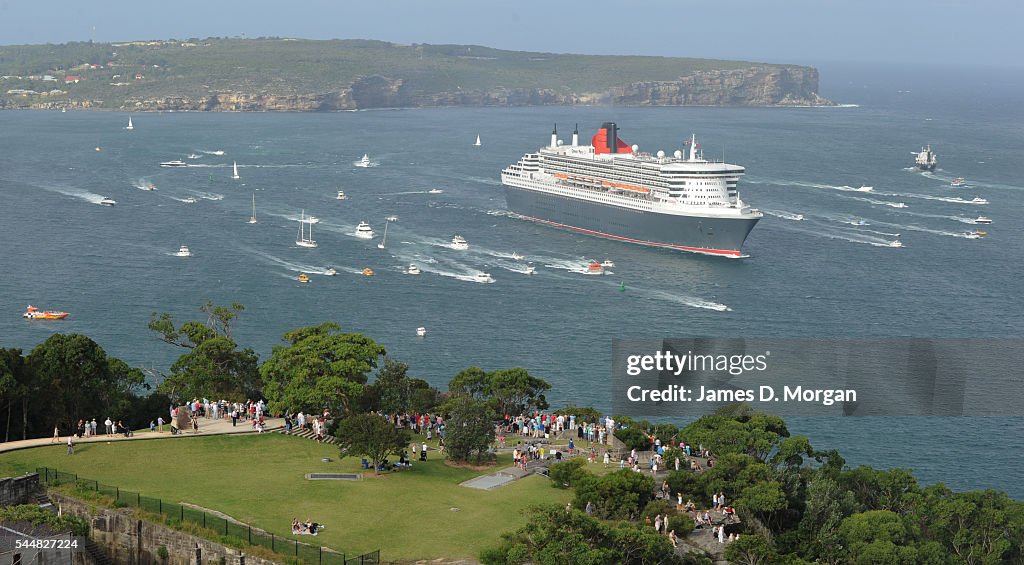 Queen Mary 2 Arrives Into Sydney Harbour
