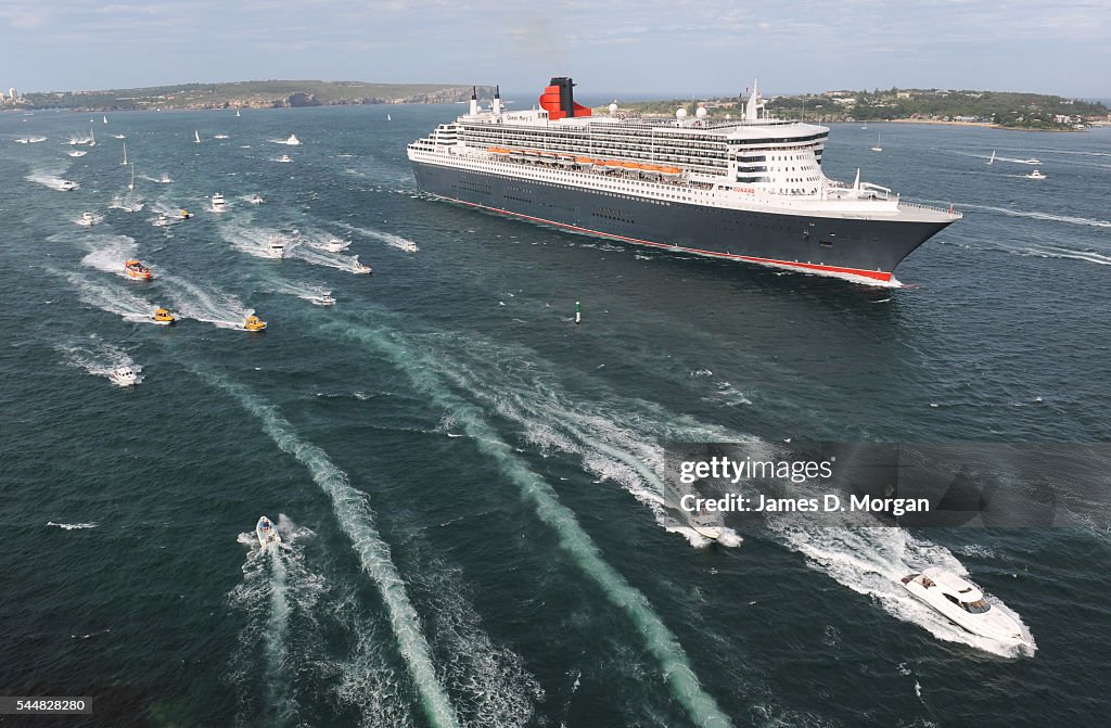 Queen Mary 2 Arrives Into Sydney Harbour