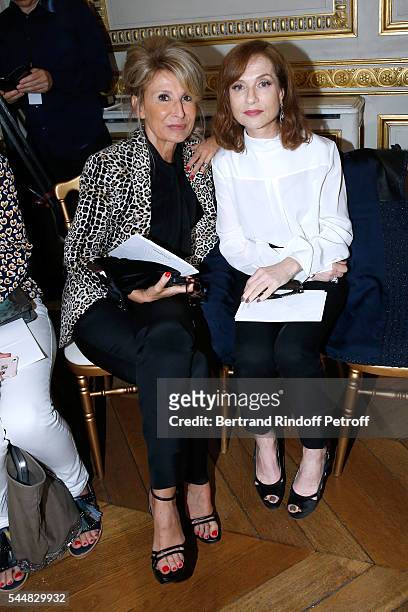 Journalist Anne-Florence Schmitt and actress Isabelle Huppert attend the Presentation of Maison Boucheron New "Haute Joaillerie" Collection as part...