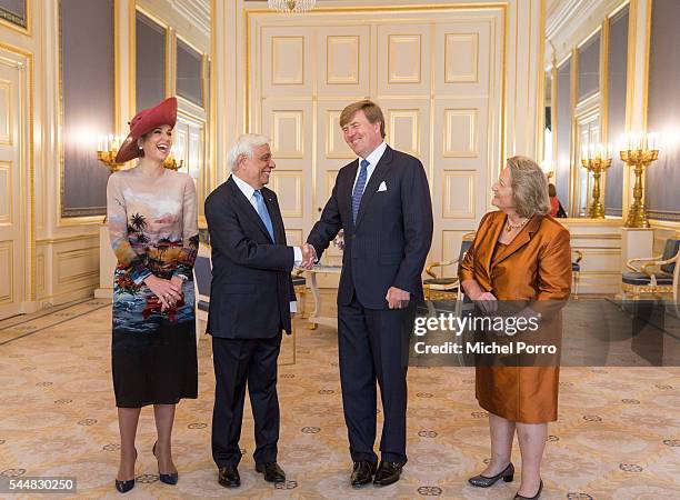 Queen Maxima of The Netherlands, Greek President Prokopis Pavlopoulos, King Willem-Alexander and Vlasia Pavlopoulou pose for the official photo at...