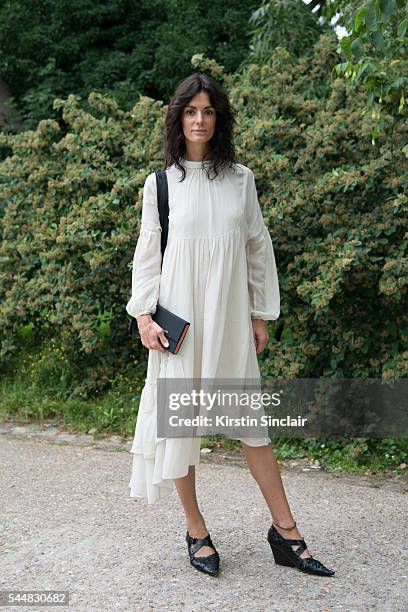 Fashion Blogger Hedvig Opshaug wears a Tibi dress and CÃ©line shoes on day 1 of Paris Haute Couture Fashion Week Autumn/Winter 2016, on July 3, 2016...