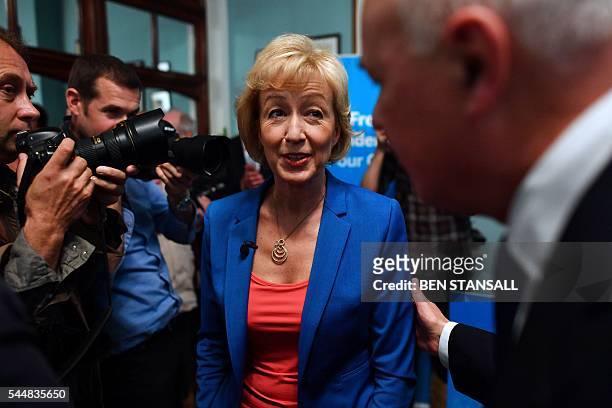 British Conservative Party leadership candidate Andrea Leadsom leaves after delivering a speech to launch her bid to become the Conservative party...