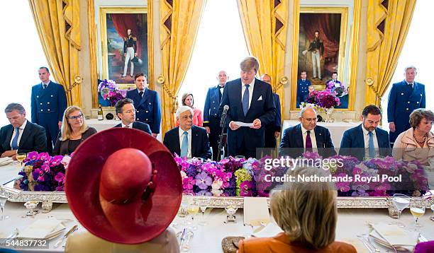 King Willem-Alexander of The Netherlands gives a speech during a lunch for visiting Greek President Prokopis Pavlopoulos and his wife Vlasia...