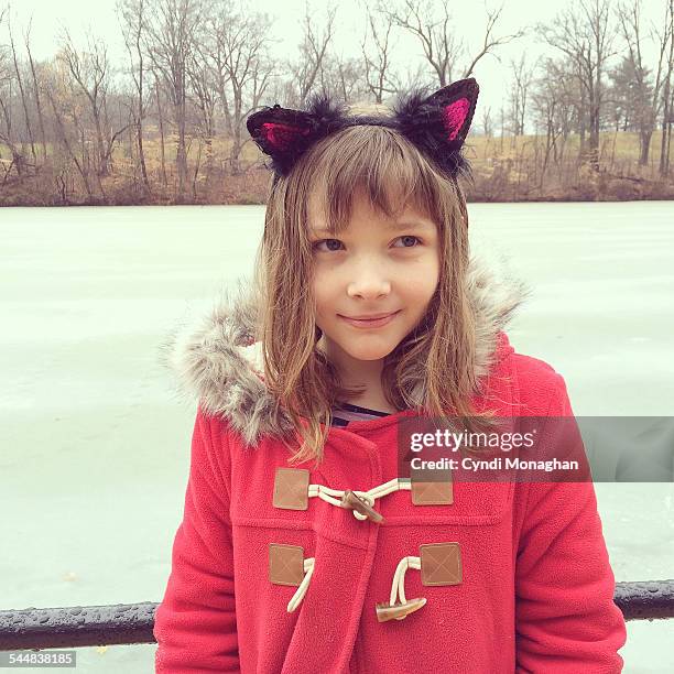 portrait of a girl wearing cat ears - cat costume stock pictures, royalty-free photos & images