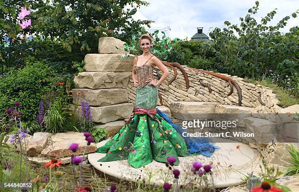 Lucy-Jo Hudson poses in the Zoflora garden during the launch of the RHS Hampton Court Flower Show at Hampton Court Palace on July 4, 2016 in London,...
