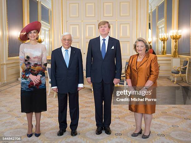 Queen Maxima of The Netherlands, Greek President Prokopis Pavlopoulos, King Willem-Alexander and Vlasia Pavlopoulou pose for the official photo at...