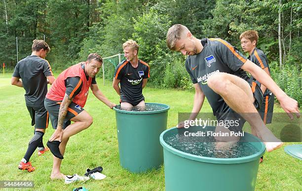 Valentin Stocker, Julian Schieber, Fabian Lustenberger, Jens Hegeler and Genki Haraguchi of Hertha BSC during the training of Hertha BSC on july 4,...