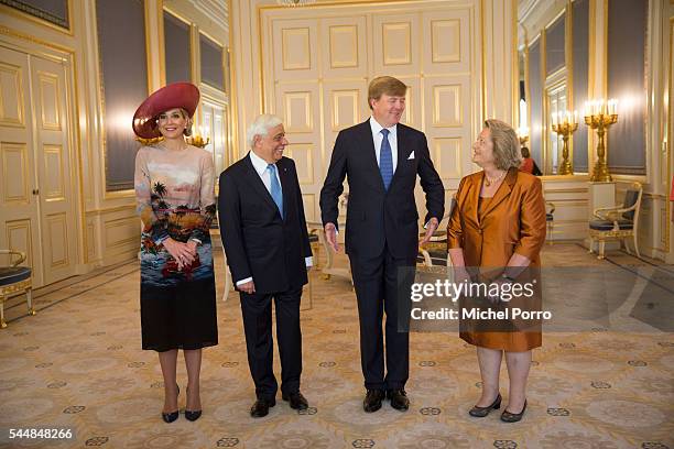 Queen Maxima of The Netherlands, Greek President Prokopis Pavlopoulos, King Willem-Alexander and Vlasia Pavlopoulou pose for the official photo at...