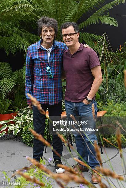 Ronnie Wood and Dominic Holland Launch the 'Bowel Disease UK Gardens for Crohns Disease' at the Press day for the RHS Hampton Court Flower Show at...