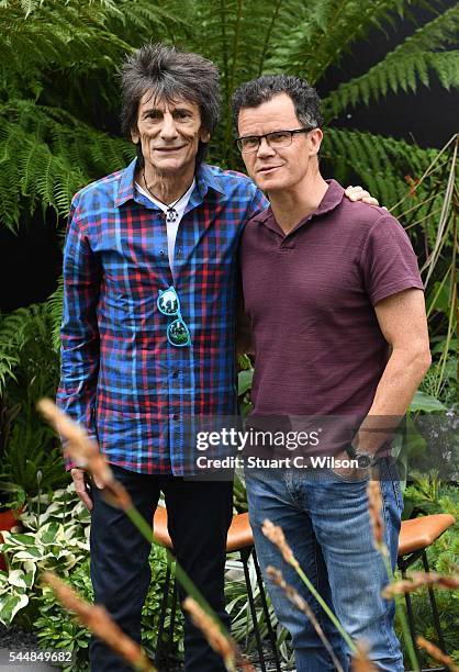Ronnie Wood and Dominic Holland Launch the 'Bowel Disease UK Gardens for Crohns Disease' at the Press day for the RHS Hampton Court Flower Show at...