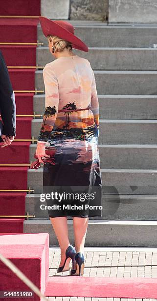 Queen Maxima of The Netherlands attends the welcoming ceremony at the Noordeinde Palace at the start of a two-day visit of Greek President Prokopis...