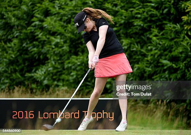 Katie Rule of Mullion Golf Club tees off from the 1st hole during the WPGA Lombard Trophy National Pro-Am South Regional Qualifier at Camberley Heath...