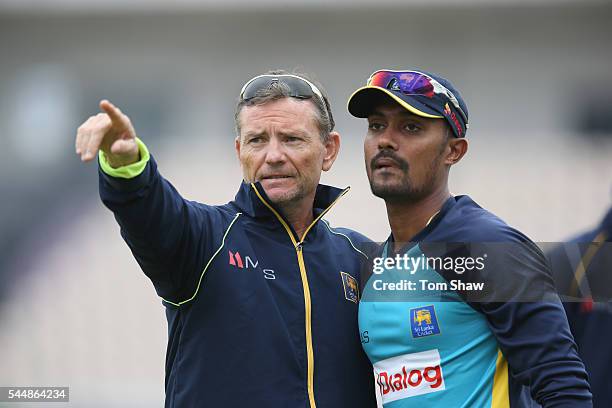 Graham Ford and Danushka Gunathilaka of Sri Lanka during the Sri Lanka nets session at Ageas Bowl on July 4, 2016 in Southampton, England.