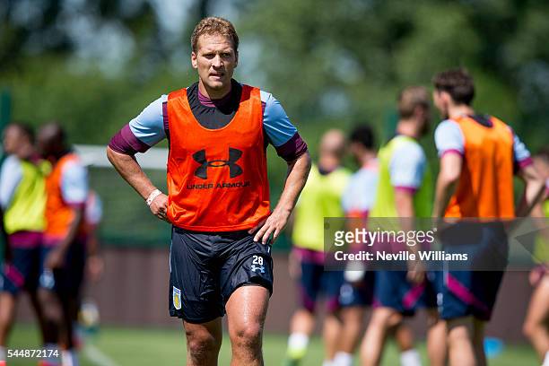 Stiliyan Petrov of Aston Villa in action during a Aston Villa training session at the club's training ground at Bodymoor Heath on July 04, 2016 in...