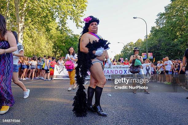 The Pride Parade during the Madrid Gay Pride Festival on June 29, 2016 in Madrid, Spain. Madrid Gay Pride Festival is one of the biggest around the...