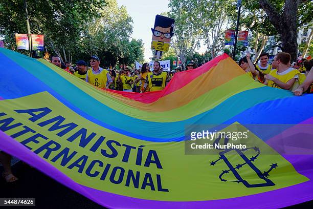 The Pride Parade during the Madrid Gay Pride Festival on June 29, 2016 in Madrid, Spain. Madrid Gay Pride Festival is one of the biggest around the...