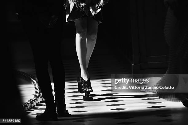 Model walks the runway during the Iris Van Herpen Haute Couture Fall/Winter 2016-2017 show as part of Paris Fashion Week on July 4, 2016 in Paris,...