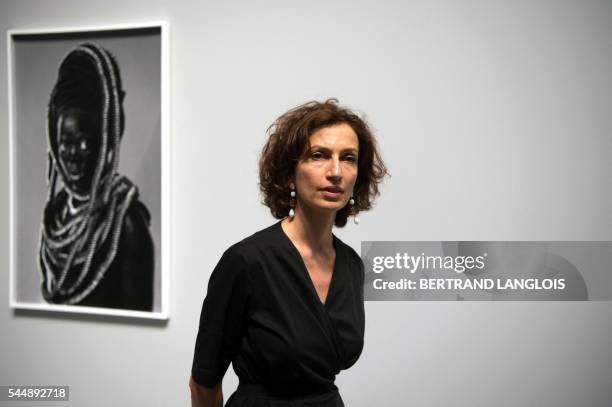 French Culture Minister Audrey Azoulay visits the exhibition by Zanele Muholi as part of the photography festival "Rencontres de la photographie...