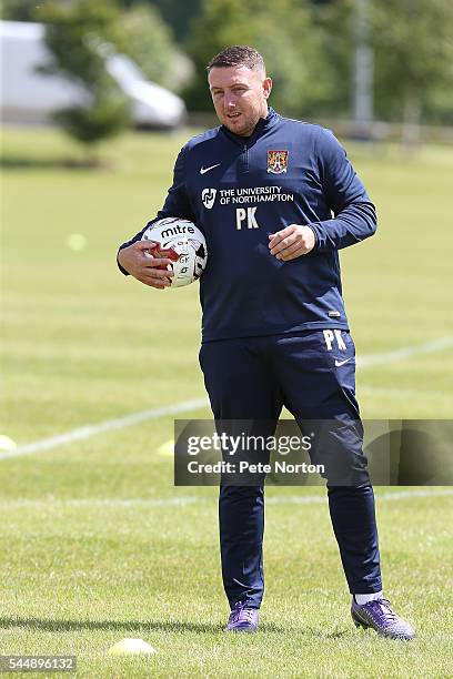 Northampton Town goalkeeper coach Paddy Kenny in action during a Northampton Town Pre-Season Training Session at Moulton College on July 4, 2016 in...