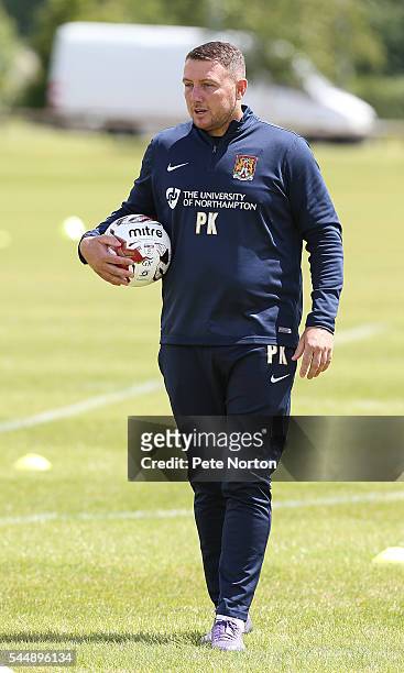Northampton Town goalkeeper coach Paddy Kenny in action during a Northampton Town Pre-Season Training Session at Moulton College on July 4, 2016 in...
