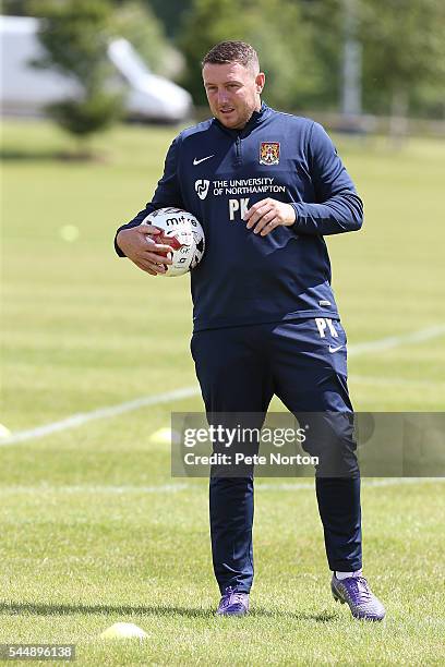 Northampton Town goalkeeper coach Paddy Kenny in action during a Northampton Town Pre-Season Training Session at Moulton College on July 4, 2016 in...