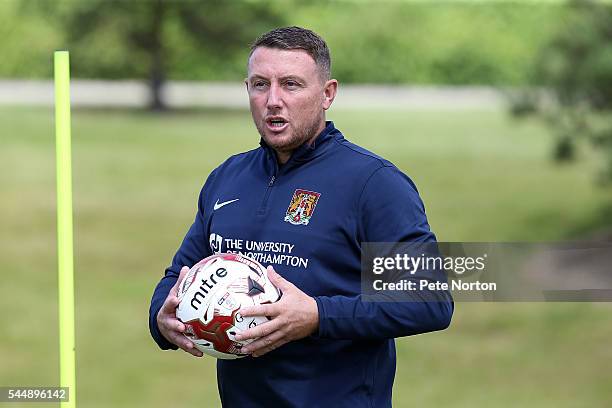 Northampton Town goalkeeper coach Paddy Kenny in action during a Northampton Town Pre-Season Training Session at Moulton College on July 4, 2016 in...