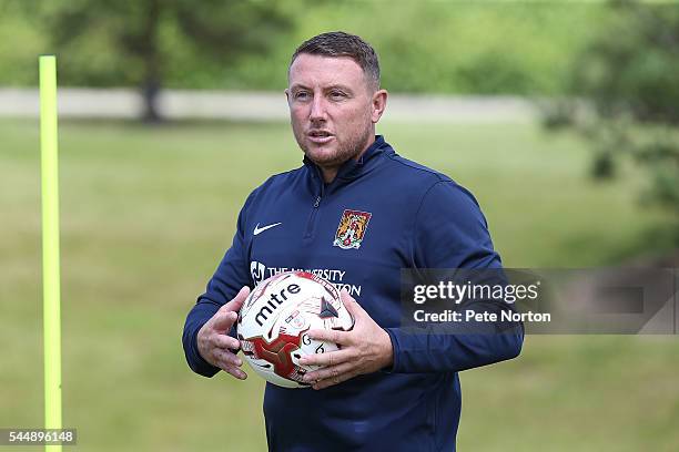 Northampton Town goalkeeper coach Paddy Kenny in action during a Northampton Town Pre-Season Training Session at Moulton College on July 4, 2016 in...