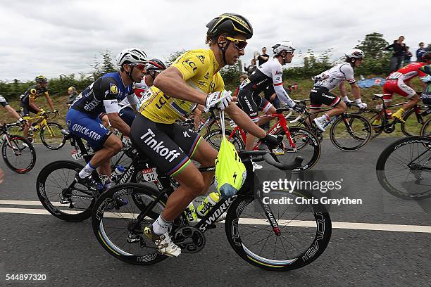 Peter Sagan of Slovakia riding for Tinkoff grabs a musette bag during stage three of the 2016 Le Tour de France a 223.5km stage from Granville to...