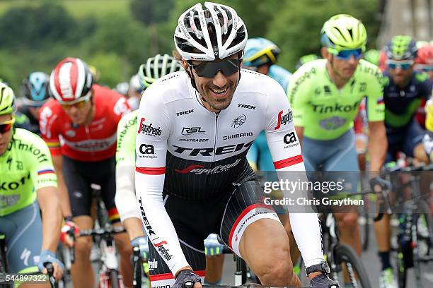 Fabian Cancellara of Switzerland riding for Trek-Segafredo rides in the peloton during stage three of the 2016 Le Tour de France a 223.5km stage from...