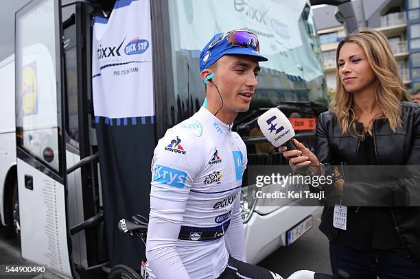 103th Tour de France 2016 / Stage 3 Julian ALAPHILIPPE Best White Young Jersey / Marion ROUSSE TV Journalist / Interview / Granville - Angers / TDF /