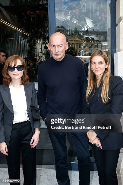 Actress Isabelle Huppert, architect Rem Koolhaas and Creative director of the Italian jewellery brand Repossi, Gaia Repossi attend the Repossi...