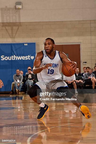 Tekele Cotton of the Detroit Pistons handles the ball against the Orlando Magic Blue during the Orlando Summer League on July 4, 2016 at Amway Center...