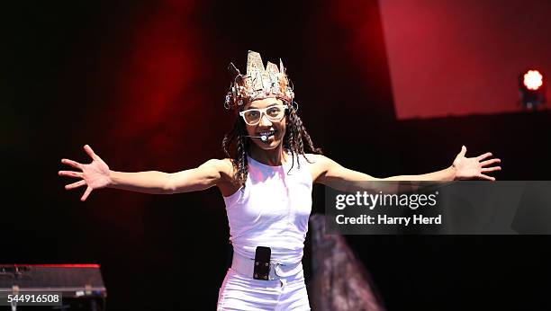 Esparanza Spalding and Emily's D + Evolution perform at Love Supreme Jazz Festival at Glynde Place on July 2, 2016 in Lewes, England.