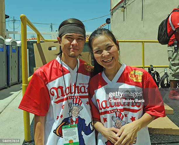 Competitive eaters Matt Stonie and Sonya Thomas attend the 2016 Nathans Famous 4th Of July International Hot Dog Eating Contest at Coney Island on...