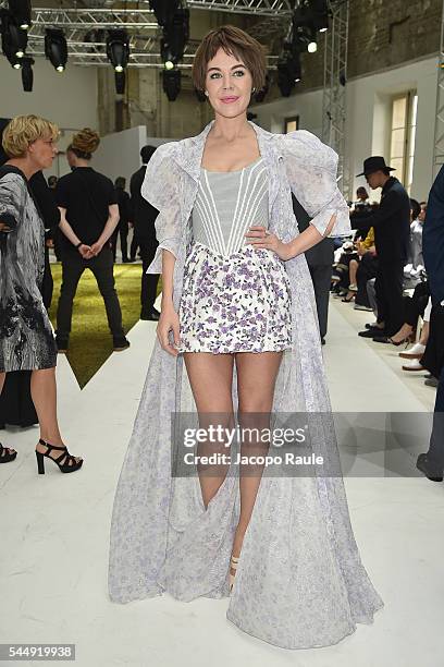 Ulyana Sergeenko attends the Giambattista Valli Haute Couture Fall/Winter 2016-2017 show as part of Paris Fashion Week on July 4, 2016 in Paris,...