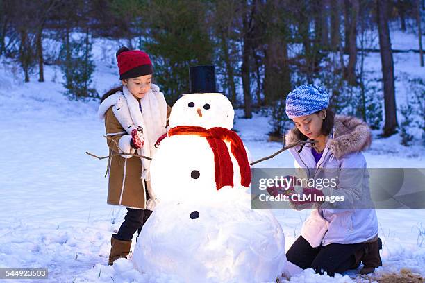 making a snowman. - snowman building stock pictures, royalty-free photos & images