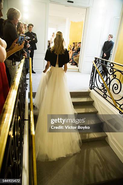 Model walks the runway during the Christian Dior Haute Couture Fall/Winter 2016-2017 show as part of Paris Fashion Week on July 4, 2016 in Paris,...