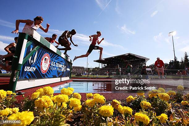 Evan Jager competes in the Men's 3000 Meter Steeplechase during the 2016 U.S. Olympic Track & Field Team Trials at Hayward Field on July 4, 2016 in...