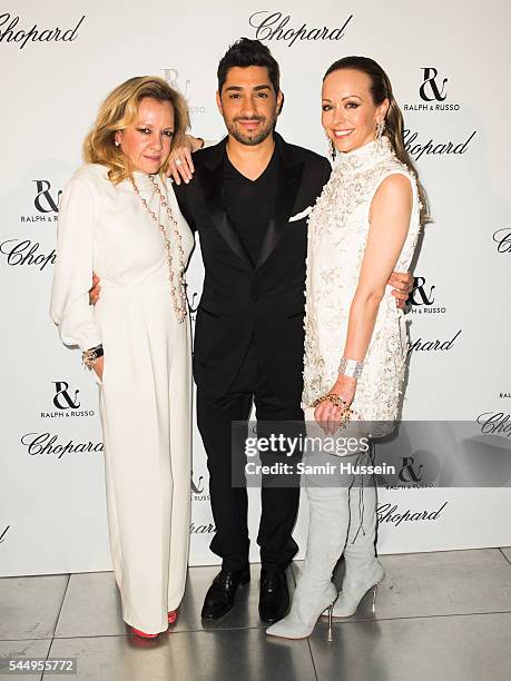Caroline Scheufele, Tamara Ralph and Michael Russo attend the Ralph & Russo And Chopard Host Dinner as part of Paris Fashion Week on July 4, 2016 in...